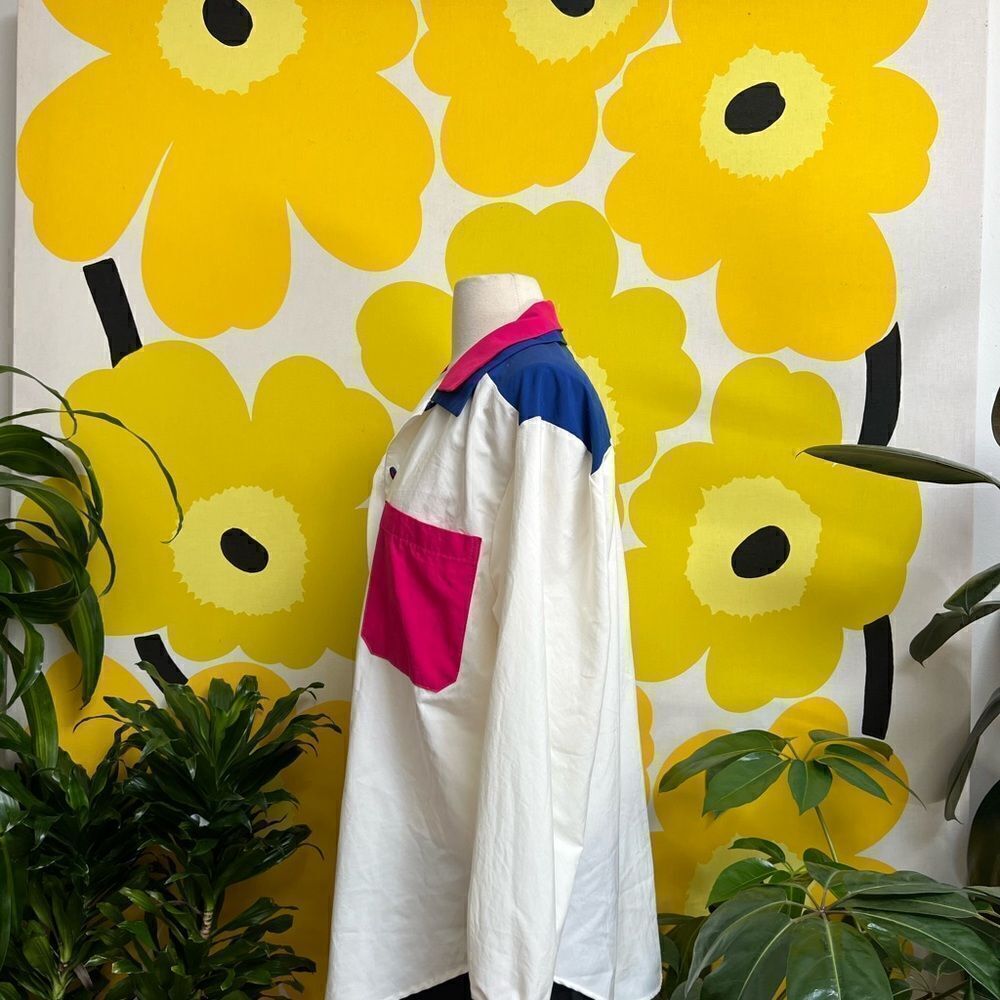 Rad Vintage 1990s Vivid Colorblock Double Collar Button Down Blouse - Picture 8 of 12